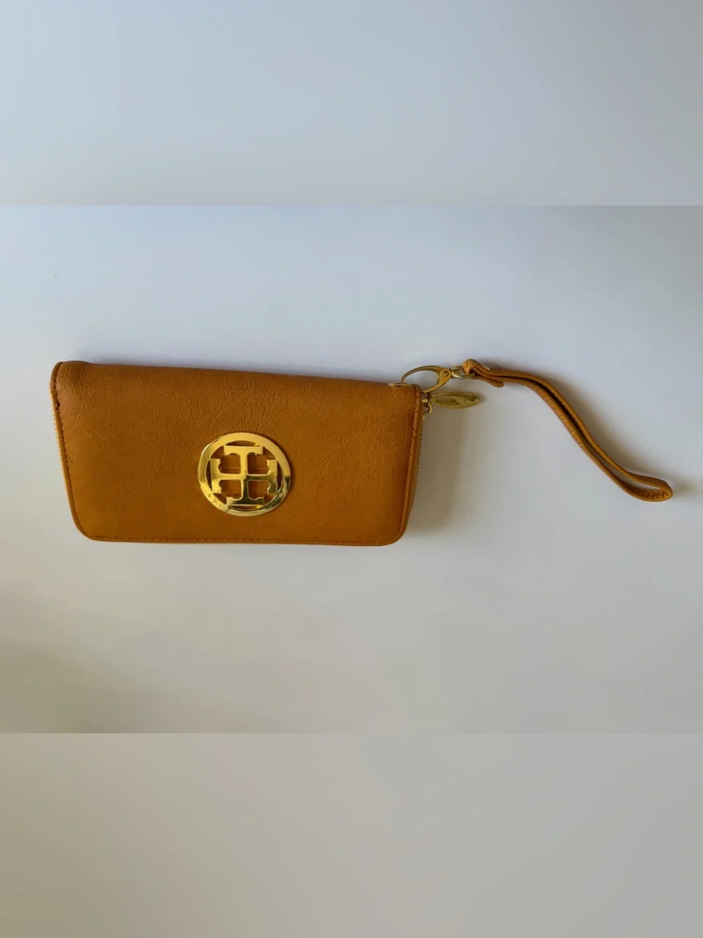 Tory Burch mustard yellow Wristlet Wallet with Gold Logo Accent